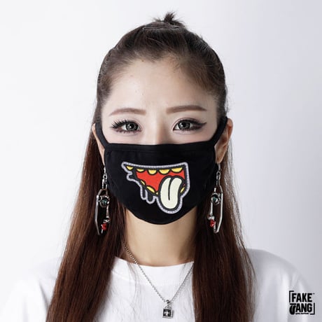 「FAKE TANG」ファッションマスク コットン製 紐調節可 デザインワッペン 送料無料 特典付き