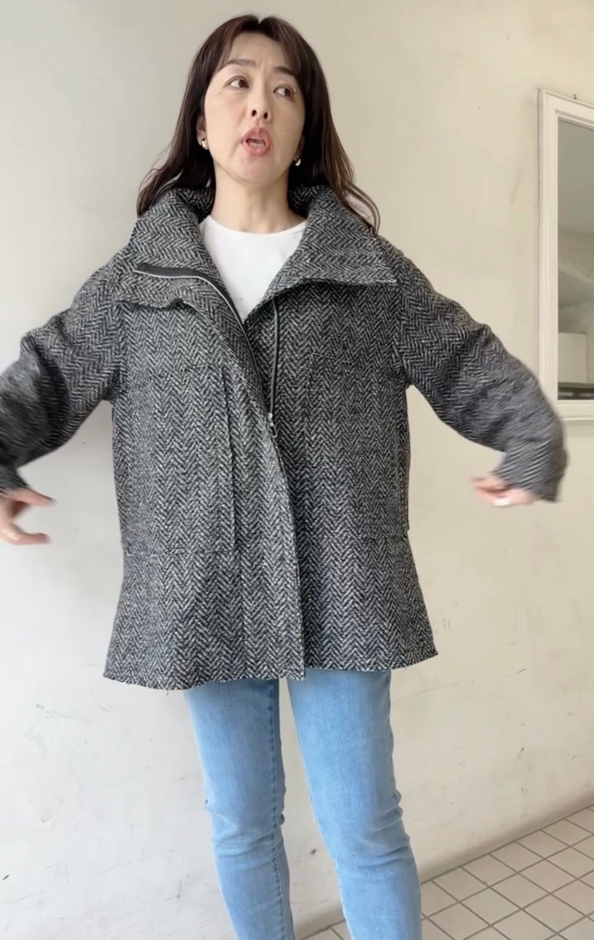 LEON掲載】ESTNATION ヘリンボーン ツイード ブークレポロコート