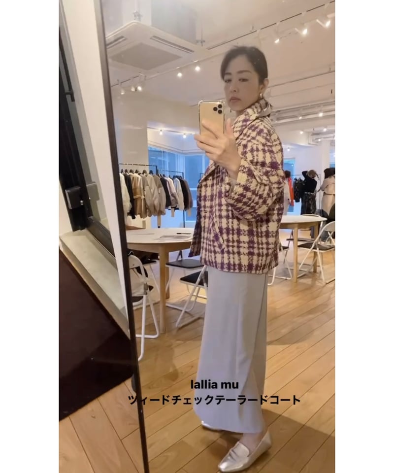 新品 Lallia Mu ラリアムー メリノウール フード チェック コート 