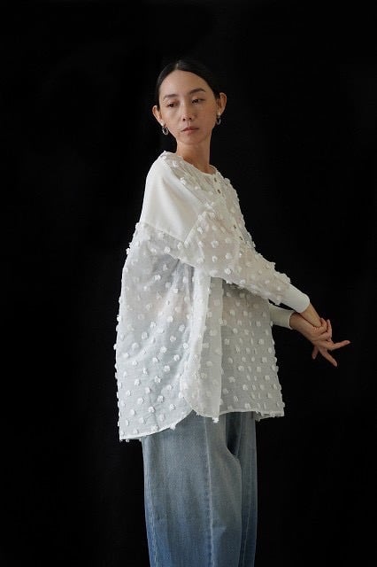 ☆オトク早割ご予約☆ ドットジャカードヘンリーblouse 【CYAN tokyo