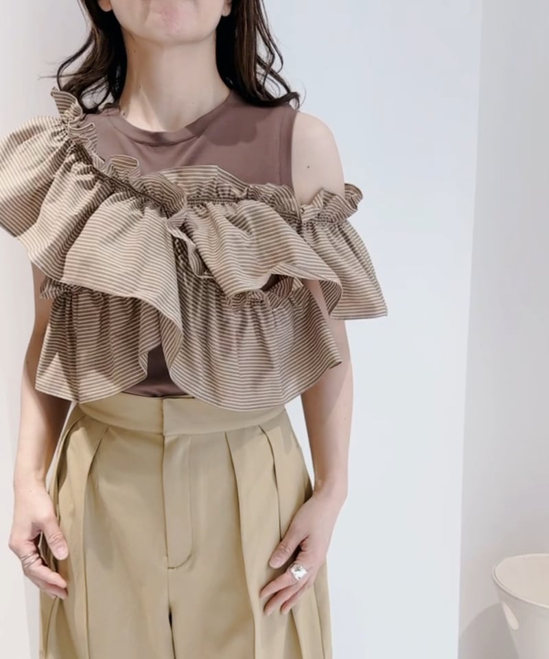 【新品】L'AUTRE CHOSE ロートレショーズ フリルミュール バイカラー Mewl ミュール 25夏ご予約】 マルチwayストライプフリルtops M25