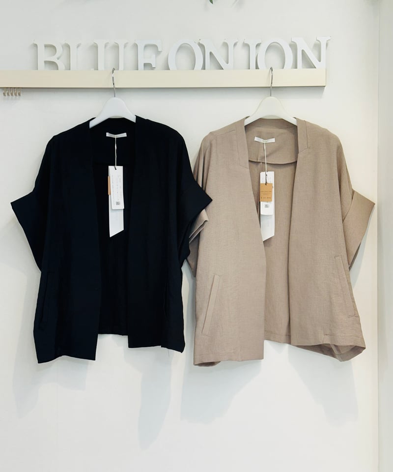 ビアズリー　麻100% ノーカラージャケット　ゆったりめ　ナチュラル ビアズリー 麻100% ノーカラージャケット ゆったりめ ナチュラル