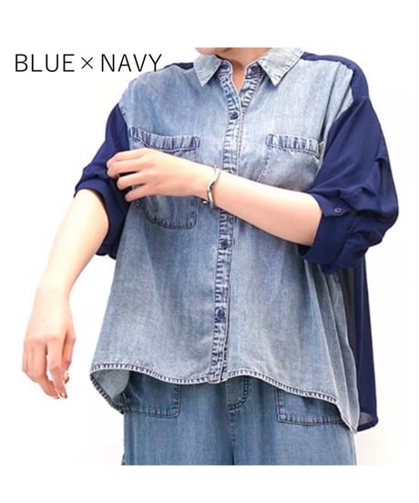 テンセルデニム切替ミリタリー ボリュームスリーブ shirt（STUP）　gz504306