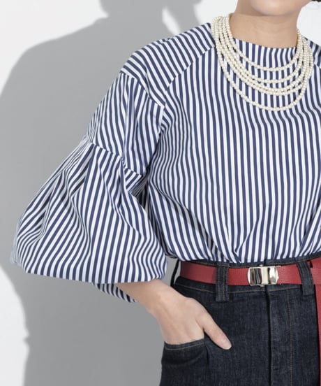 【MARGAUX  マルゴー　25秋ご予約】  ボリュームスリーブstripeブラウス　MG BL - 25090 - A　2507c