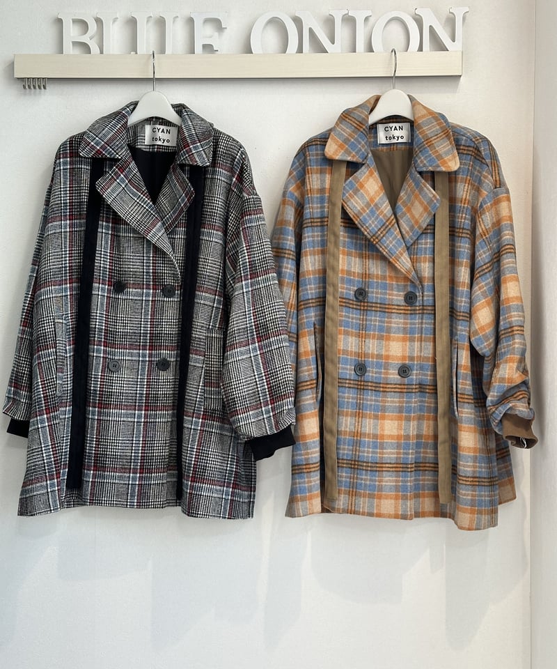 ウールチェックオーバーPコート 307149 | BlueOnionStore ウールチェックオーバーPコート 307149 | BlueOnionStore