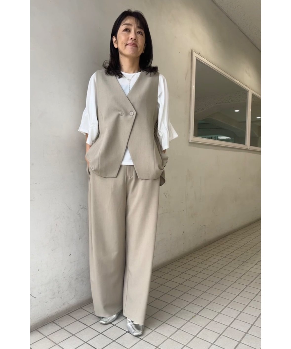 リネンライク ジレ ―マシンウォッシャブル・ストレッチ― 美品 リネンライク ジレ -マシンウォッシャブル・ストレッチ-2025ss