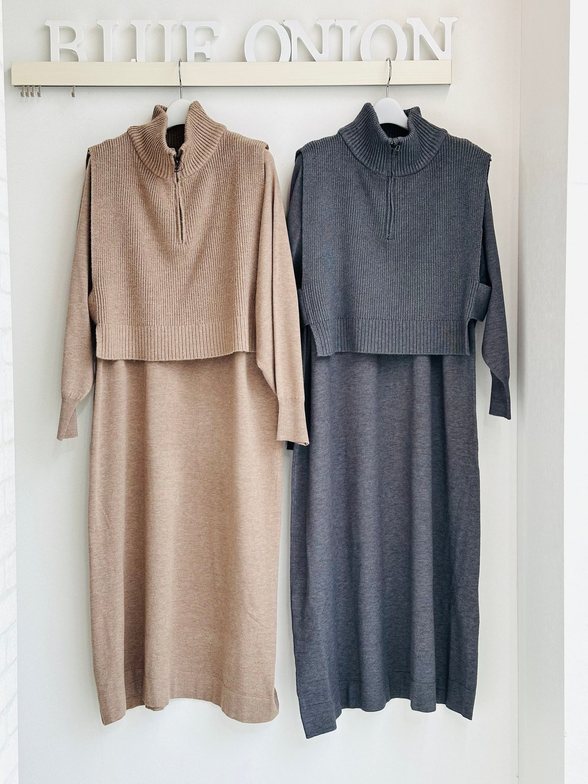 短丈ZIPジレ&ニットワンピースSET 452-85612 | BlueOnionStore 短丈ZIPジレ&ニットワンピースSET 452-85612 | BlueOnionStore