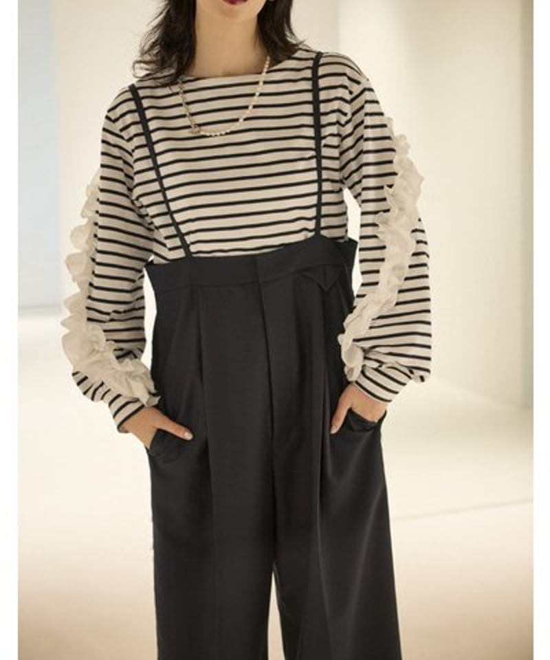 新品未使用 Mewl ボーダーキャンディスリーブカットソー ボーダーフリルスリーブtops 【Mewl ミュール 26春ご予約】 M254