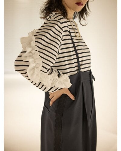 新品未使用 Mewl ボーダーキャンディスリーブカットソー ボーダーフリルスリーブtops 【Mewl ミュール 26春ご予約】 M254