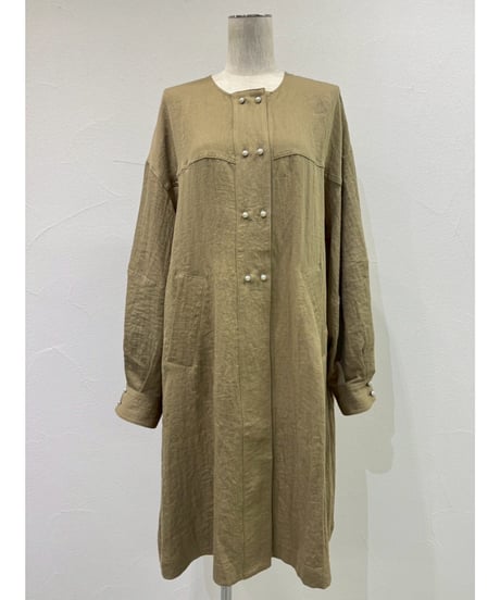 ★オトク早割ご予約★  パールボタンミリタリーリネンcoat  【CYAN tokyo　シアントーキョー　26春ご予約】  610428  2602 b -003
