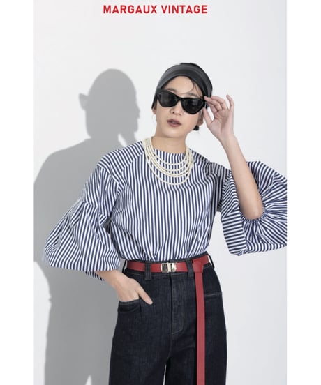 【MARGAUX  マルゴー　25秋ご予約】  ボリュームスリーブstripeブラウス　MG BL - 25090 - A　2507c