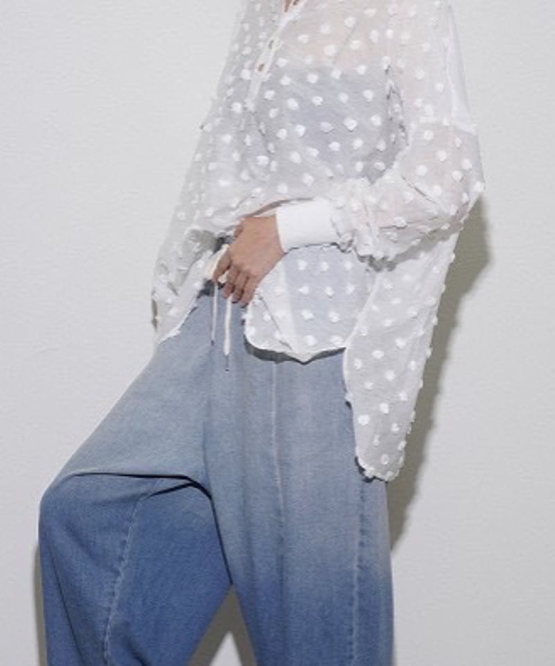 ☆オトク早割ご予約☆ ドットジャカードヘンリーblouse 【CYAN tokyo