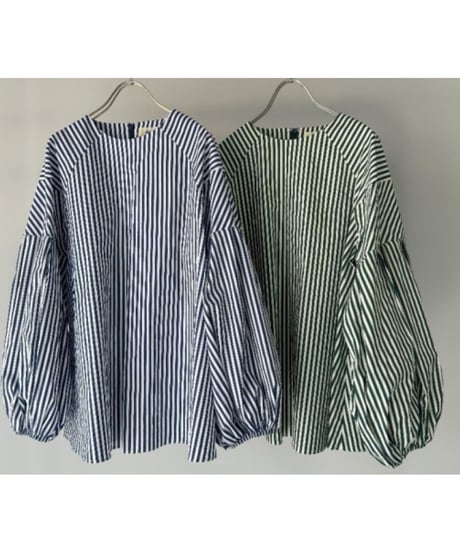 【MARGAUX  マルゴー　25秋ご予約】  ボリュームスリーブstripeブラウス　MG BL - 25090 - A　2507c