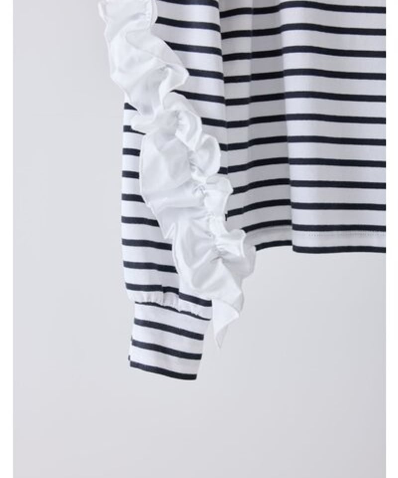 新品未使用 Mewl ボーダーキャンディスリーブカットソー ボーダーフリルスリーブtops 【Mewl ミュール 26春ご予約】 M254