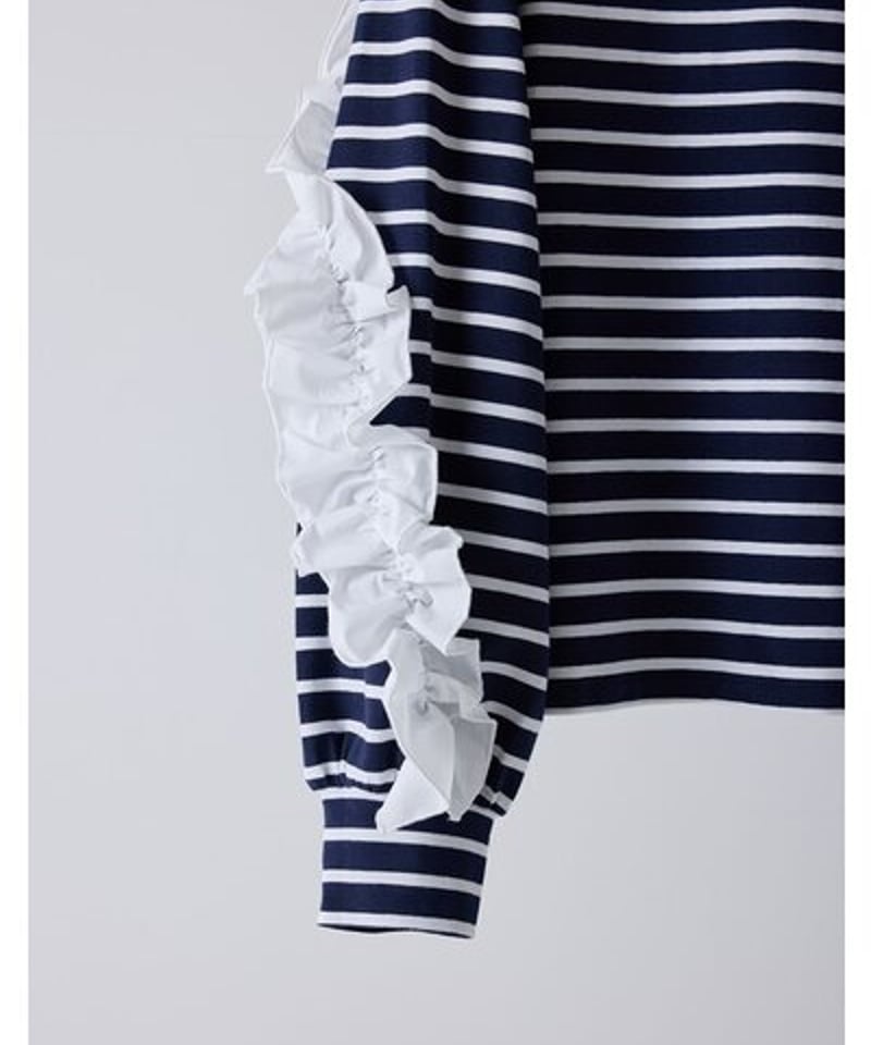 新品未使用 Mewl ボーダーキャンディスリーブカットソー ボーダーフリルスリーブtops 【Mewl ミュール 26春ご予約】 M254