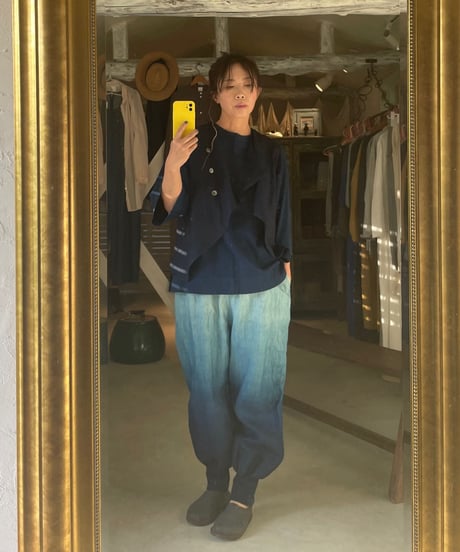 リネン裾リブパンツ　グラデーション