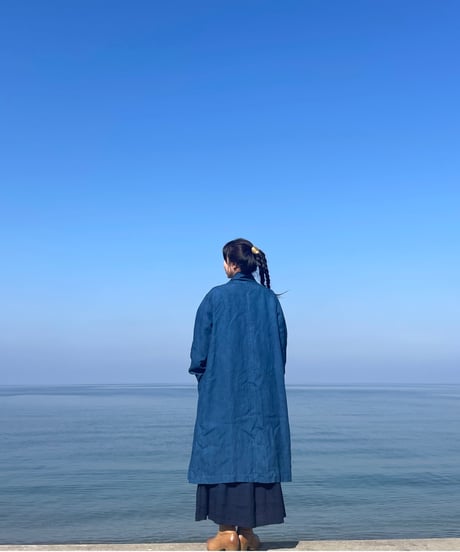 リネンコート　淡藍染