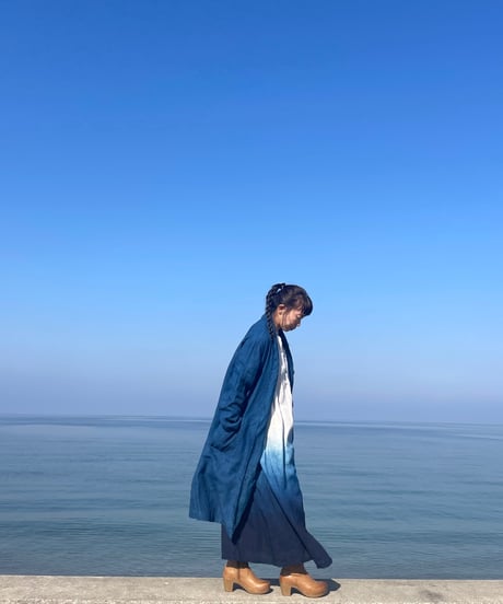 リネンコート　淡藍染