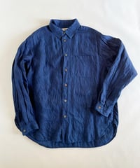 リネンシャツ　濃藍染