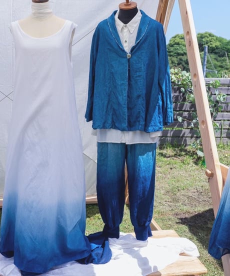 リネン裾リブパンツ　グラデーション