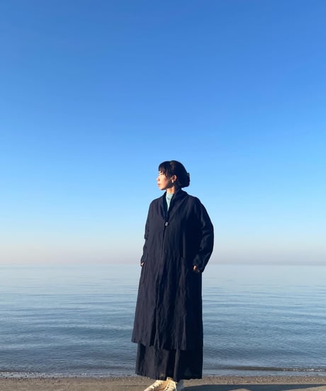 リネンコート　 濃藍染