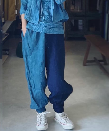 リネン裾リブパンツ　2トーン