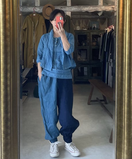 リネン裾リブパンツ　2トーン