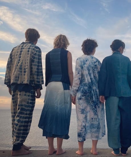 リネン裾リブパンツ　総絞り染