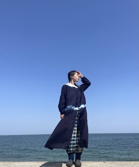 リネン裾リブパンツ　総絞り染