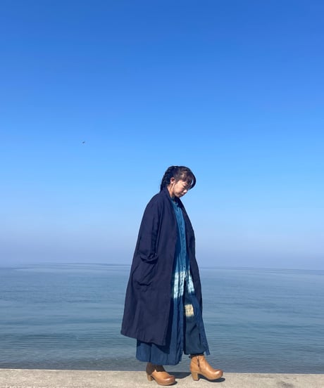 リネンコート　 濃藍染