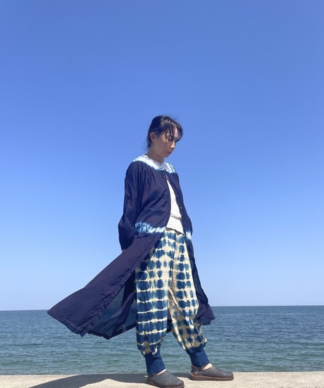 リネン裾リブパンツ　総絞り染
