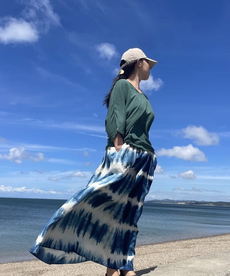 リネンスカート　絞り柄