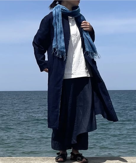 リネンコート　 濃藍染
