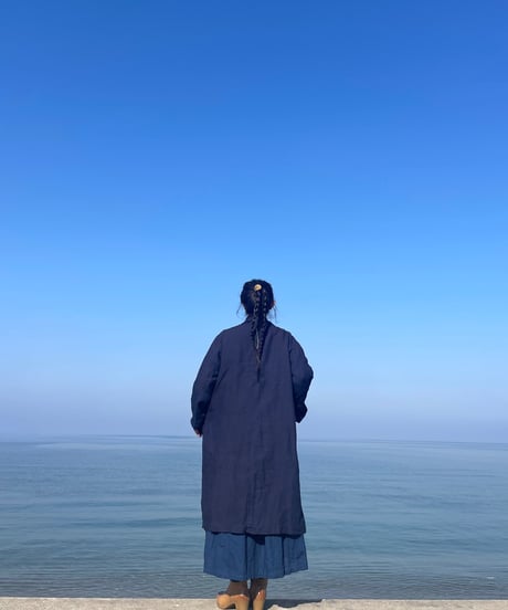 リネンコート　 濃藍染