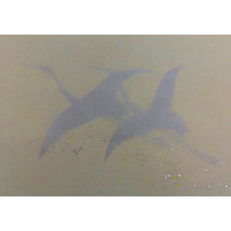 30×90㎝ 赤麻紙　鶴紋様ぼかし砂子（ブルー）　1枚売り