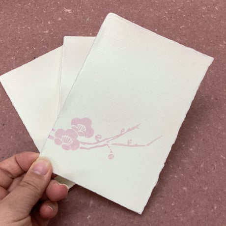こきん特製　耳付き鳥の子はがき　梅（ピンクぼかし）　３枚入
