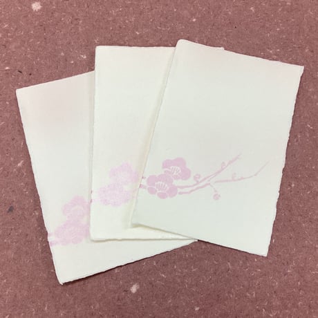 こきん特製　耳付き鳥の子はがき　梅（ピンクぼかし）　３枚入