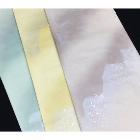 ⑭ 2×6寸 高級画仙紙 本楮紙具引 大小金銀切箔 計21枚 ⑭ 2×6寸 高級