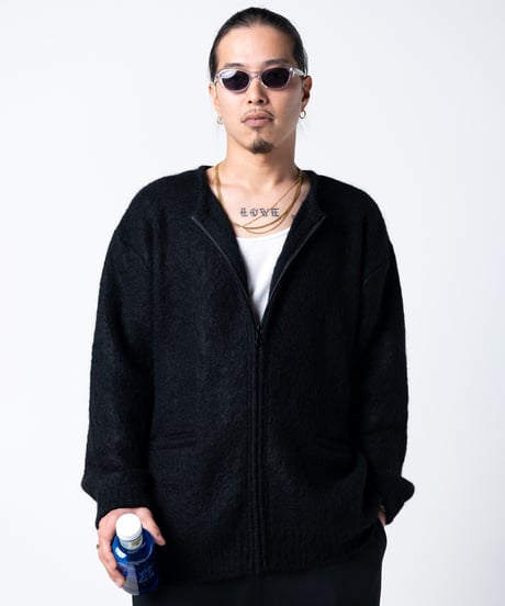 CREWNECK ZIP-UP MOHAIR CARDIGAN