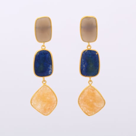 chalcedony lapis lazuli and yellow quartz studピアス
