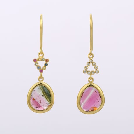tri-color tourmaline with diamonds and sapphiresピアス