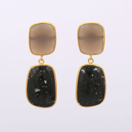 grayish chalcedony and obsidian studピアス