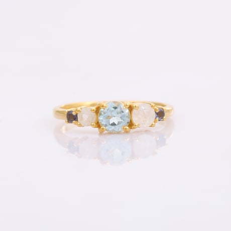 blue topaz moonstone iolite four stoneリング