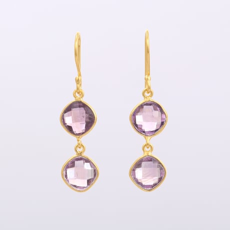 checkered cut circles amethystピアス