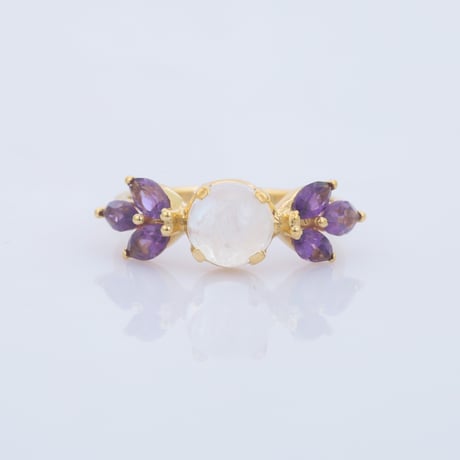 moonstone cabochon amethyst floralリング
