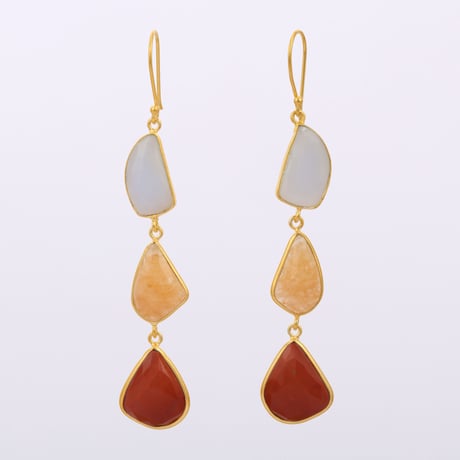 blue chalcedony yellow and red quartzピアス