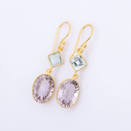 concave cut amethyst blue topazピアス