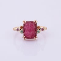 【LIMITED K14】lotus carved tourmaline with accent sapphiresリング