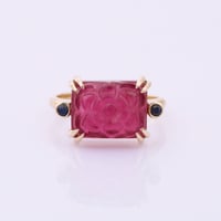 【LIMITED K14】lotus carved tourmaline with accent blue sapphireリング