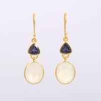 iolite with oval moonstoneピアス